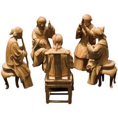 Chinese Musicians Carved In Wood