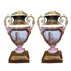 Pr. of Derby, Duxesbury vases converted to lamps. Circa 1810.