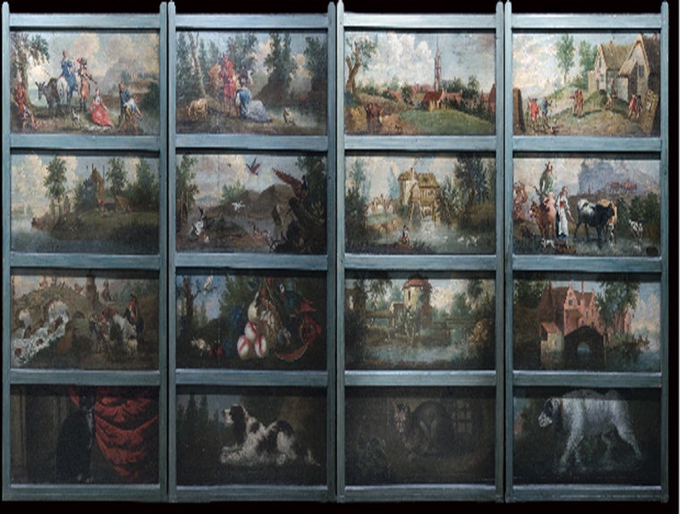 Romantic Spectacular 17th-18th Century Oil Painting on Canvas, Four-Panel Screen For Sale