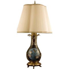 Pair of cloisonne lamps with insect detail on gilt mounts.