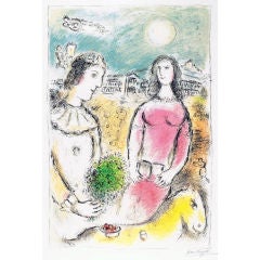 Original signed lithograph. Chagall. Couple au Crepuscule