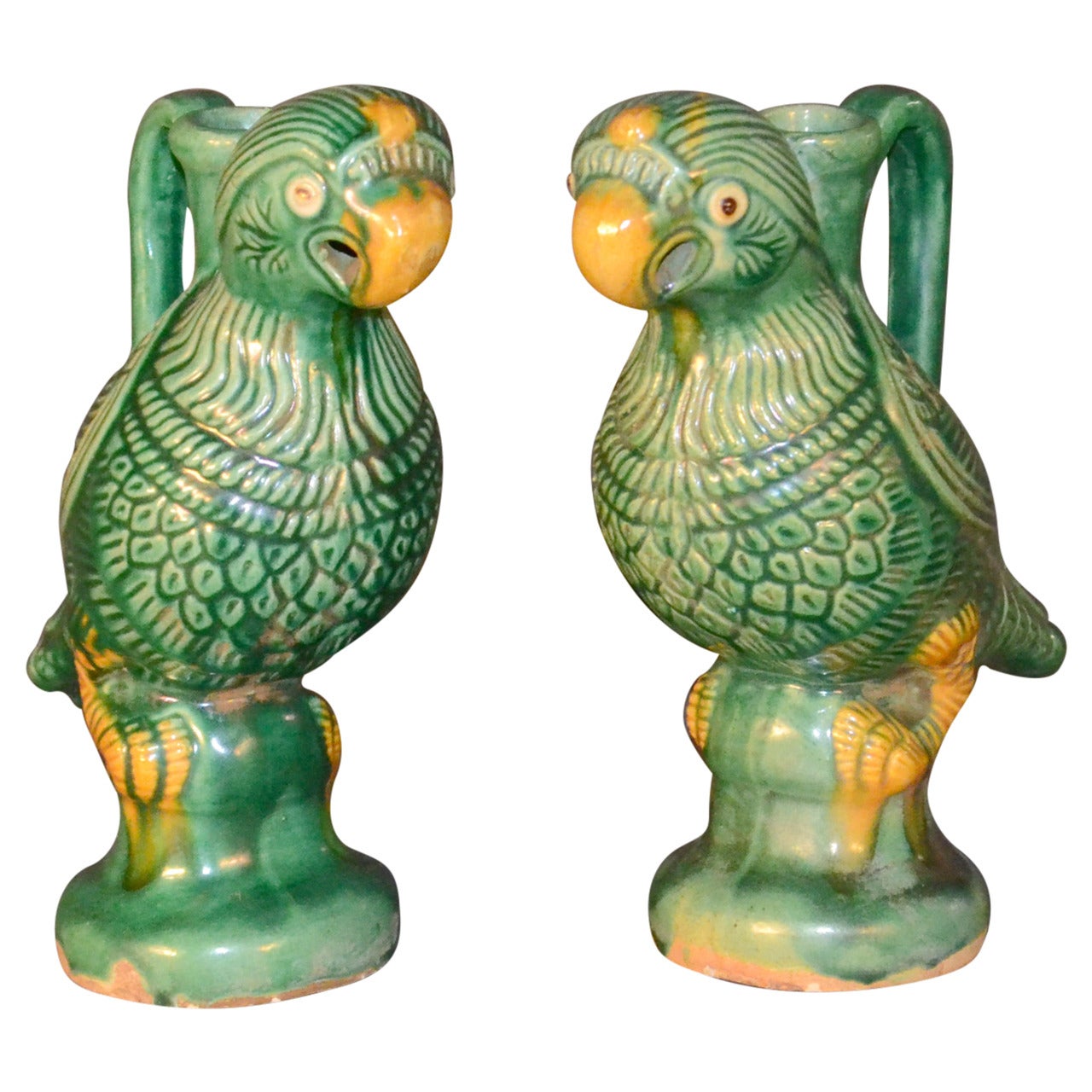 Tang Style Glazed Pottery Chinese Bird Candle Holders For Sale