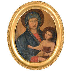 Madonna and Child Antique Oval Oil Painting Orthodox