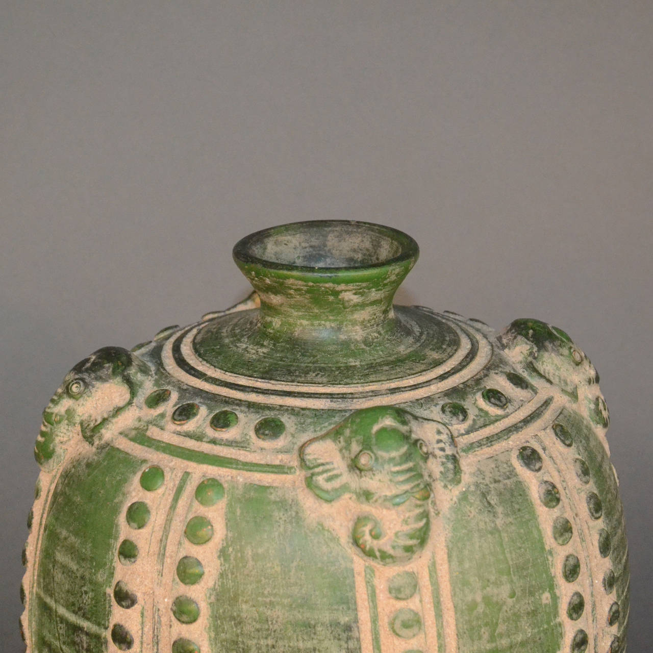 Chinese Large Asian Emerald Green Elephant Vase