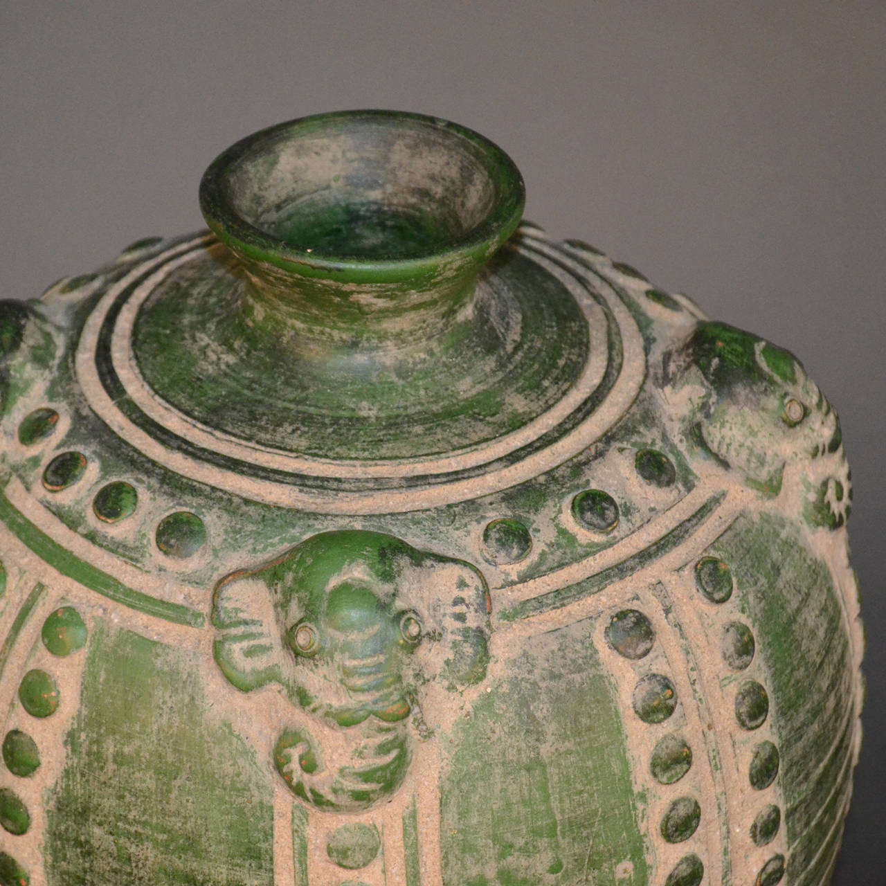Mid-20th Century Large Asian Emerald Green Elephant Vase