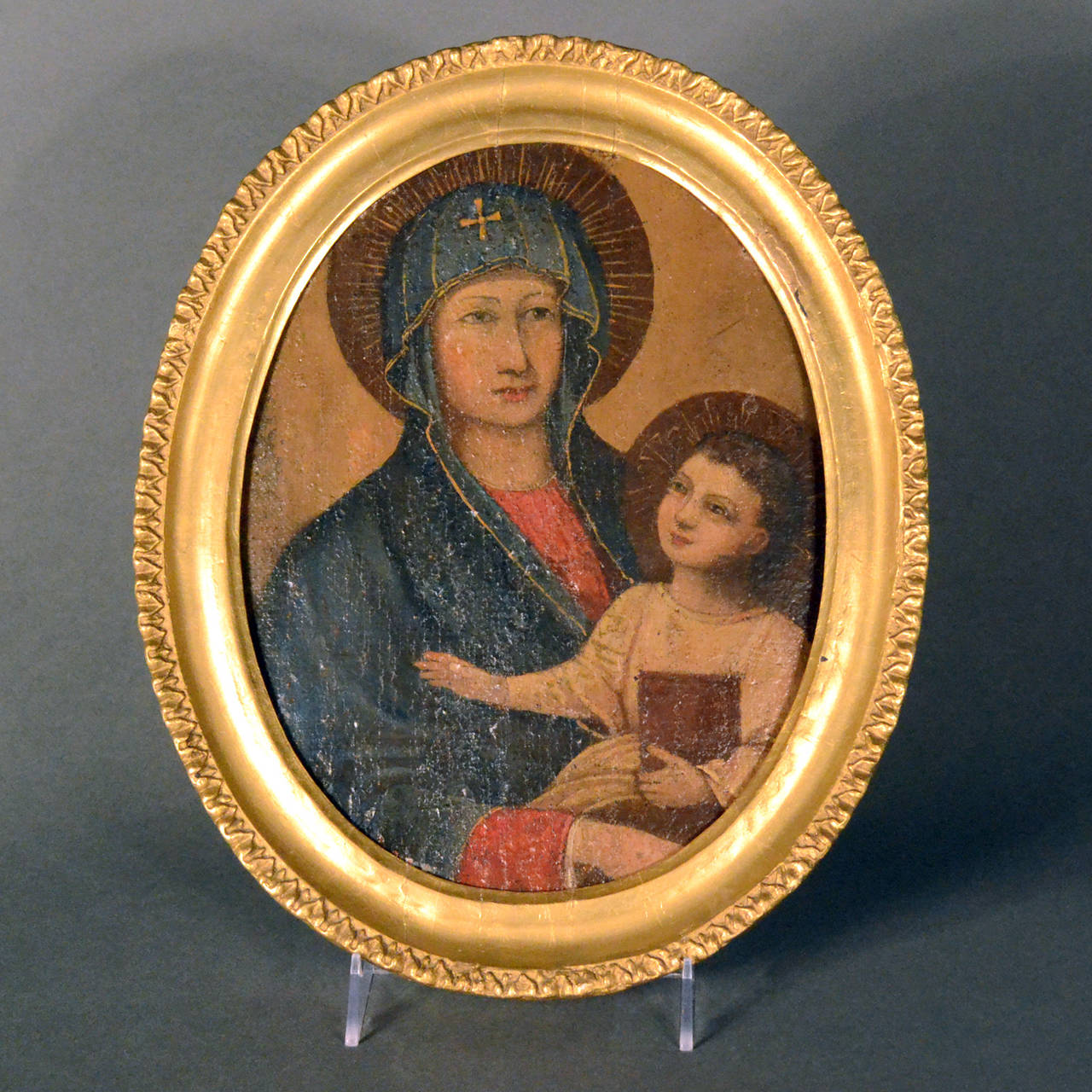 Madonna and Child Antique Oval Oil Painting Orthodox