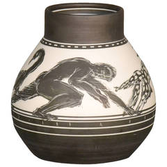 Edward Eberle, Porcelain Vase, “Two Men A Bird And A Dog”