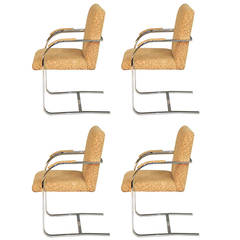 1960s Flat Bar Upholstered Chairs in the Style of Milo Baughman