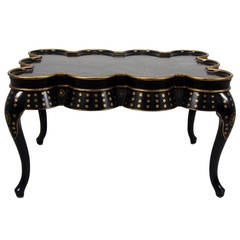 Chinoiserie Hand-Painted Black Lacquer Coffee Table with Oriental Scenes