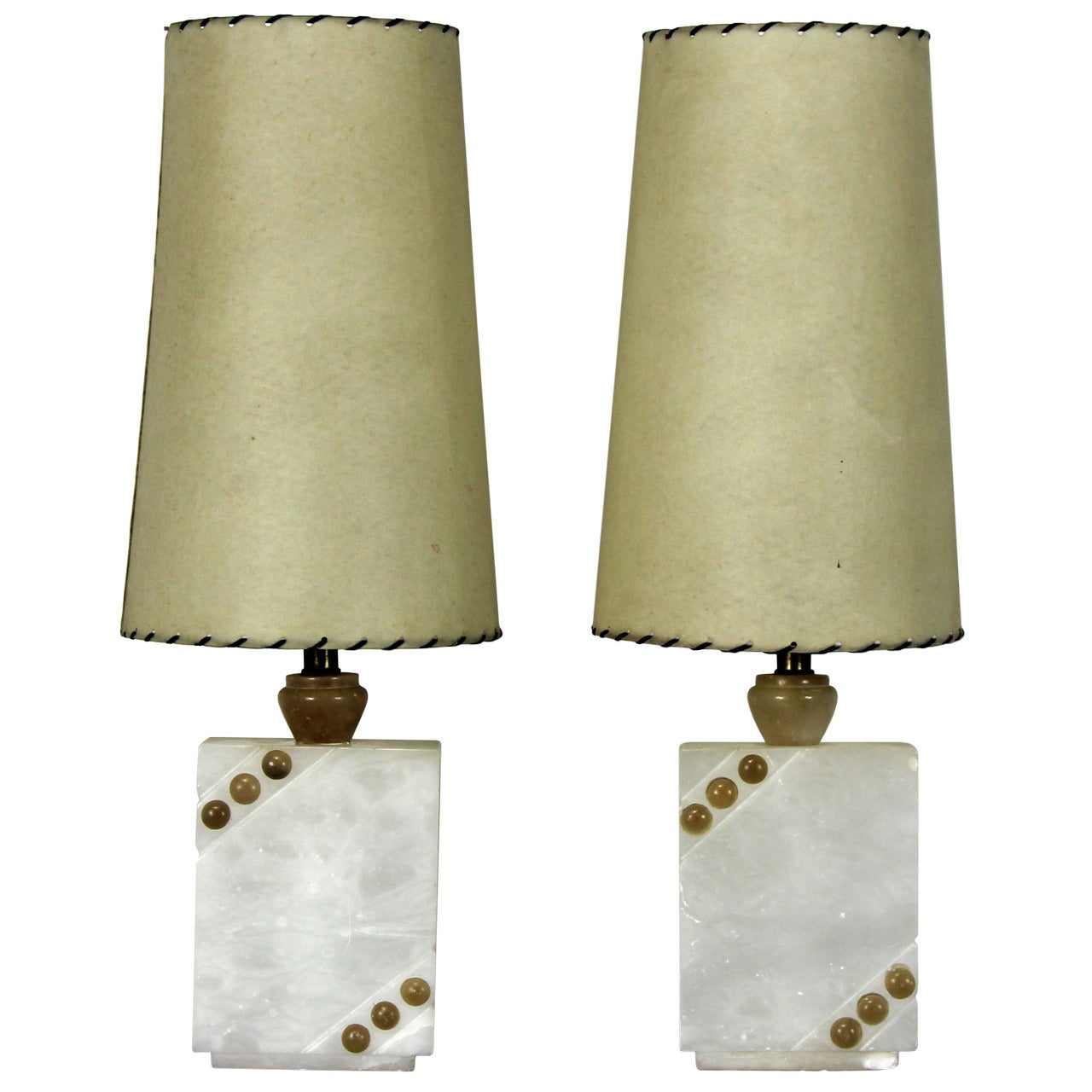 Pair of 1950s Italian Alabaster Modernist Table Lamps For Sale