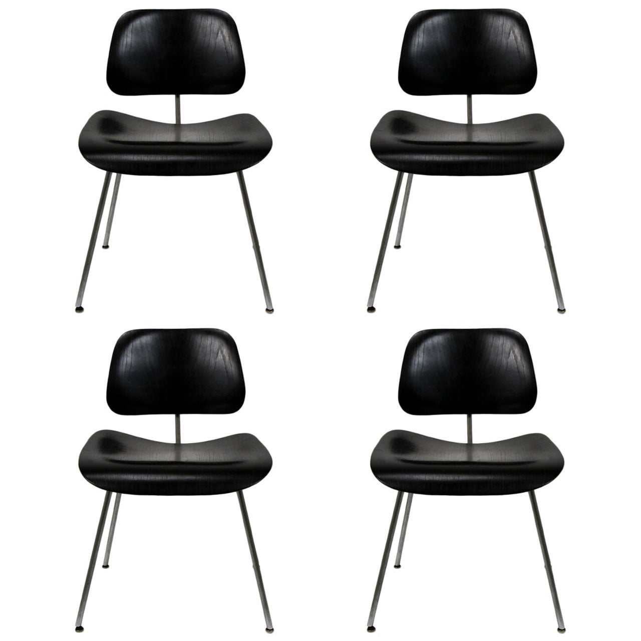 Set of Four Herman Miller Eames DCM Chairs in Ebony Finish For Sale