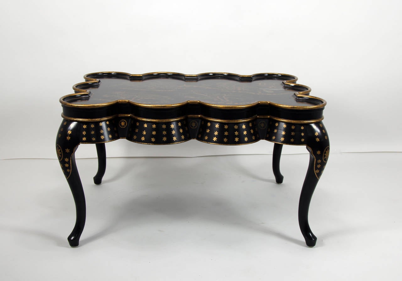Chinoiserie Hand-Painted Black Lacquer Coffee Table with ...