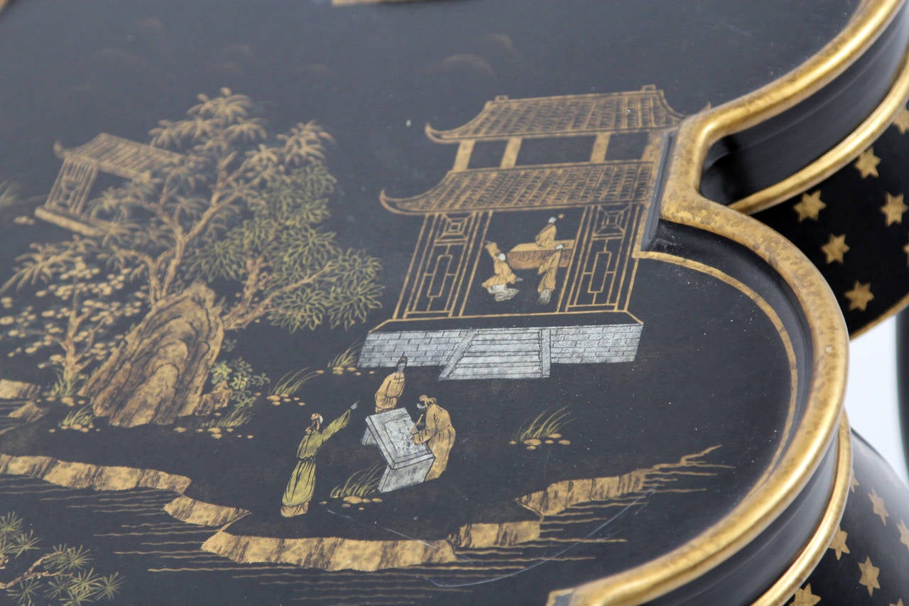 Chinoiserie Hand-Painted Black Lacquer Coffee Table with Oriental Scenes 2