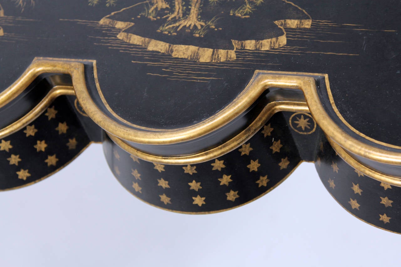 Chinoiserie Hand-Painted Black Lacquer Coffee Table with Oriental Scenes 3