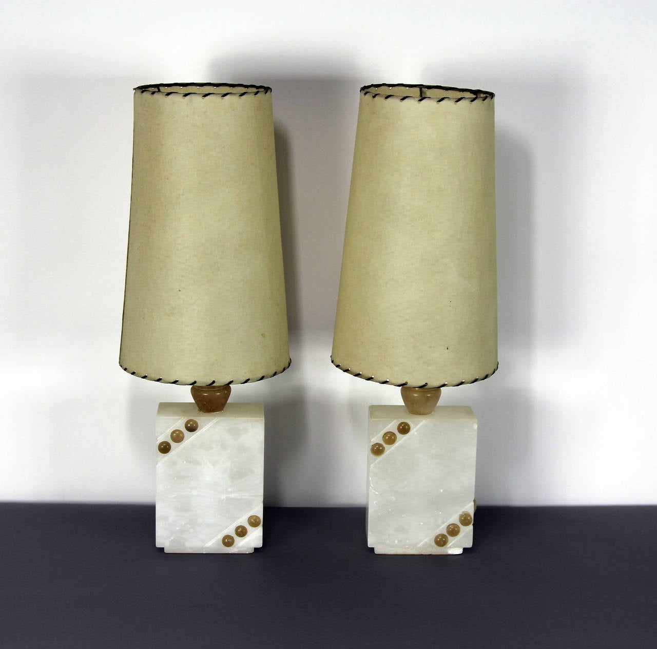 Mid-20th Century Pair of 1950s Italian Alabaster Modernist Table Lamps For Sale