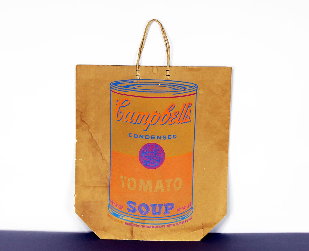 Andy Warhol produced this shopping bag for an exhibition of his work at the Institute of Contemporary Art, Boston in 1966. New York’s Museum of Modern Art has one in their collection.