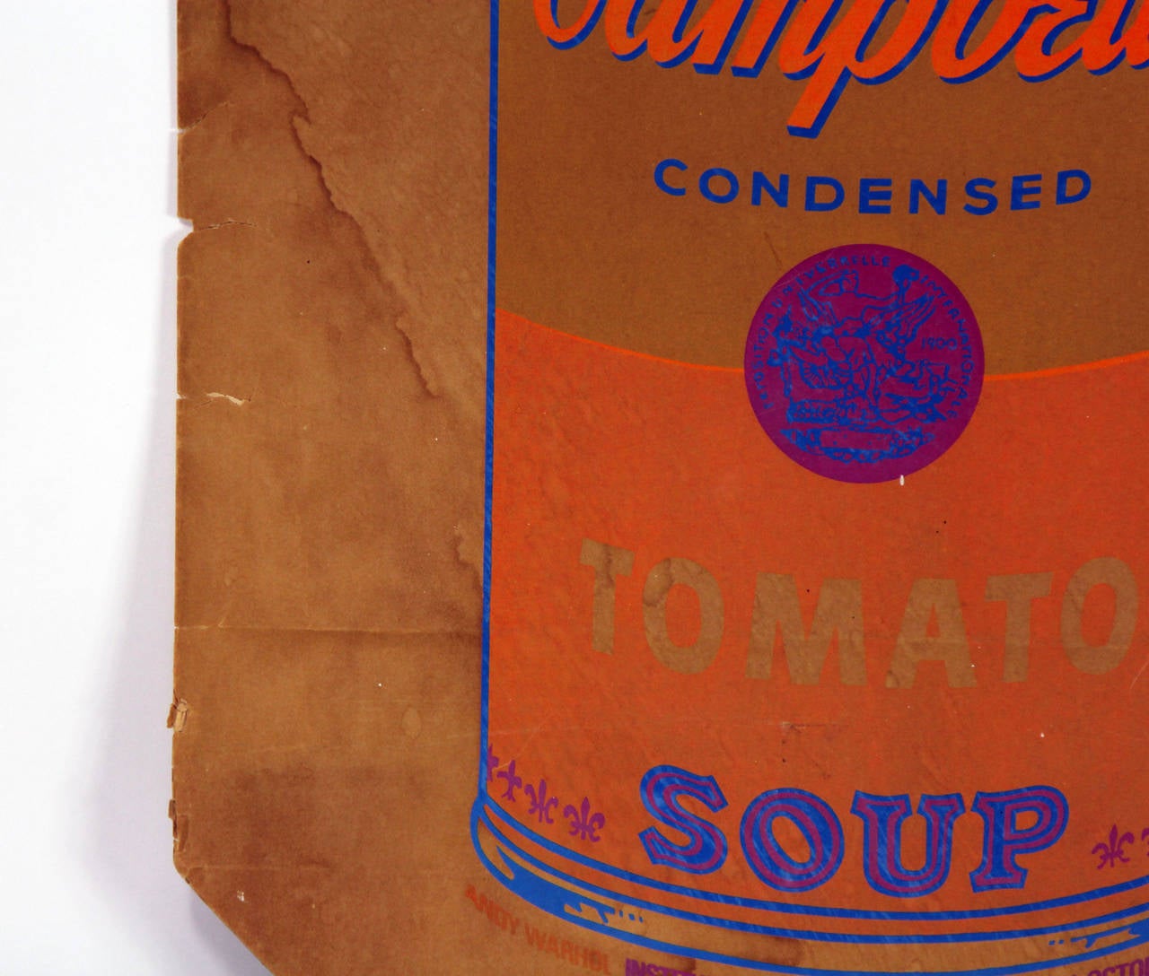 Andy Warhol Campbell’s Tomato Soup Can Print on Shopping Bag, 1966 In Distressed Condition In Bridport, CT