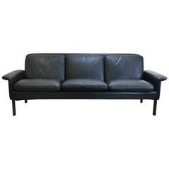 Beautiful Hans Olsen Three-Seat Leather and Rosewood Sofa
