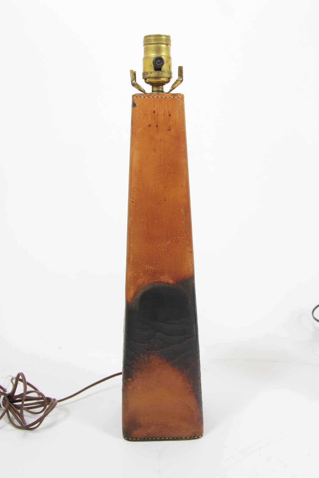 Pair of Danish Modern Designer Leather Table Lamps In Good Condition In Bridport, CT