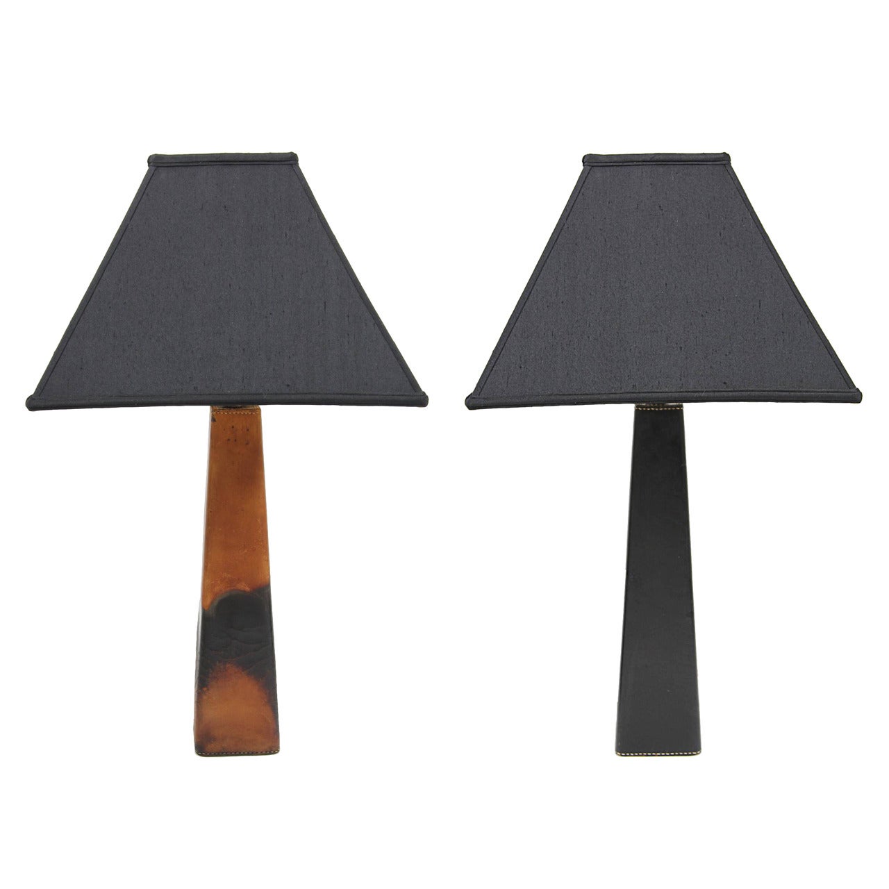 Pair of Danish Modern Designer Leather Table Lamps