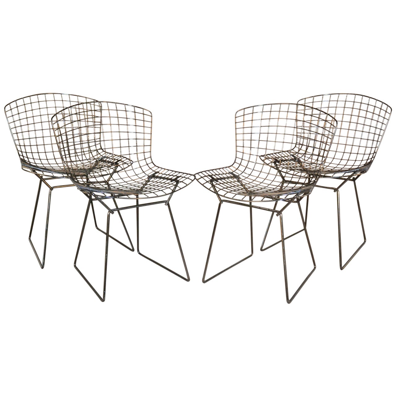 Set of Four Newly Refinished Bertoia Dining Chairs for Knoll