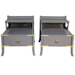 Pair of Grosfeld House Two-Tier End Tables with Brass Accents