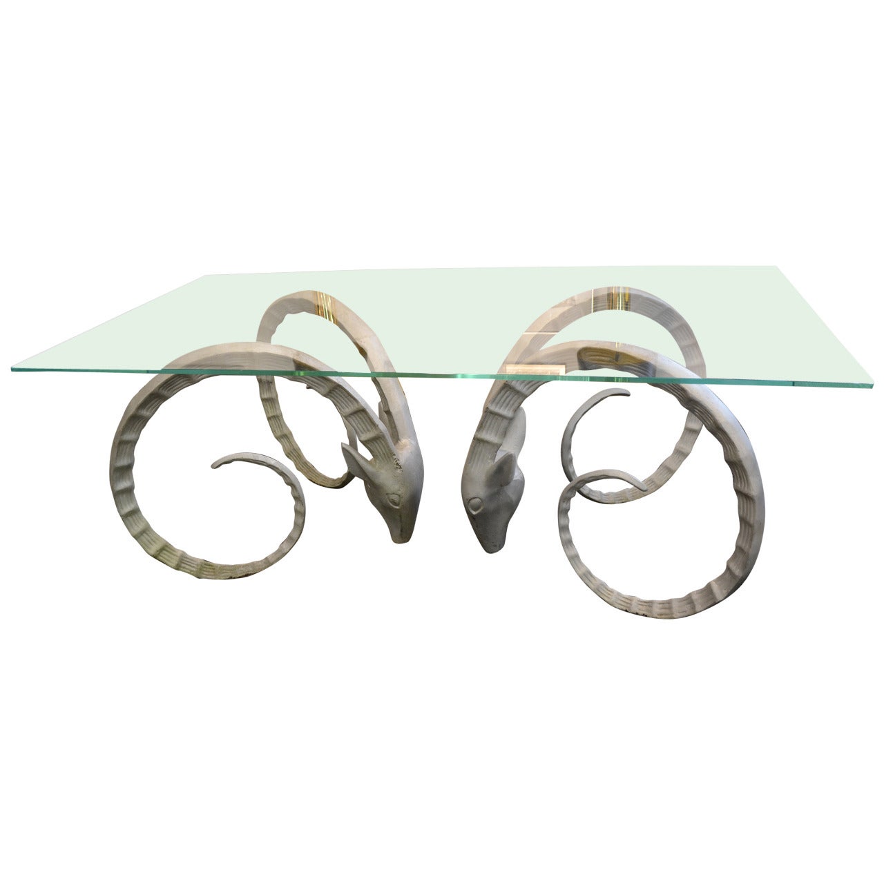 Ibex Head Dining Table with Glass Top For Sale