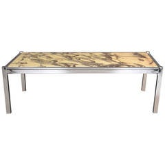 Marble and Chrome Rectangular Coffee or Cocktail Table