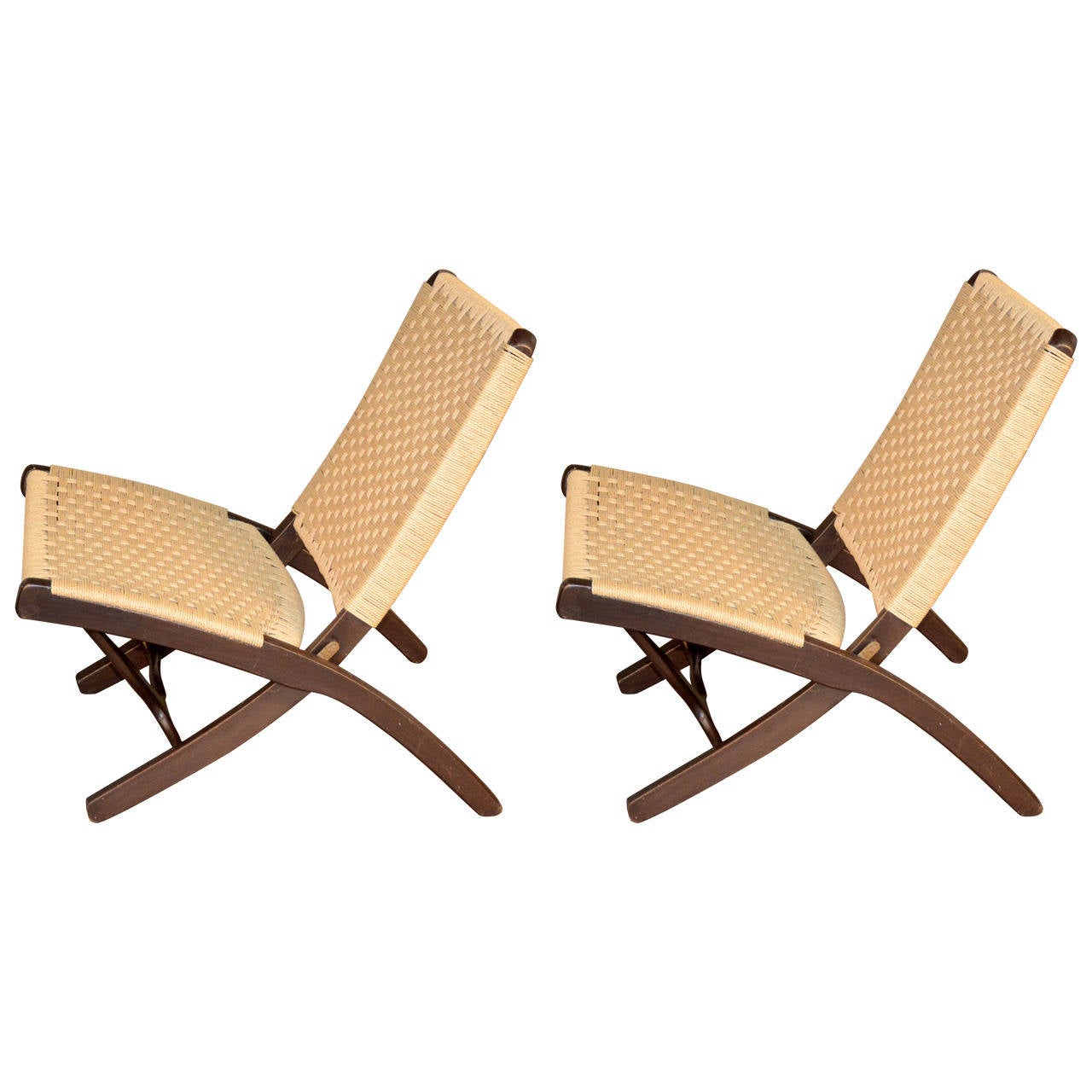 Pair of Folding Rope Chairs in Wegner Style at 1stDibs