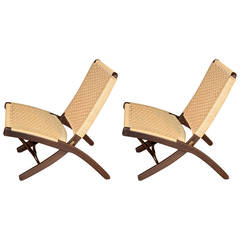 Pair of Folding Rope Chairs in Wegner Style