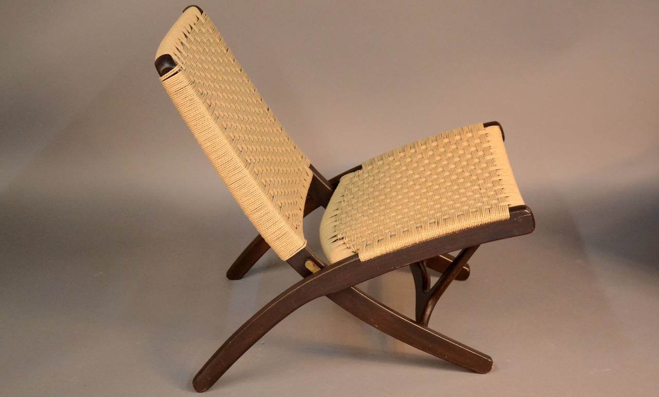 Czech Pair of Folding Rope Chairs in Wegner Style