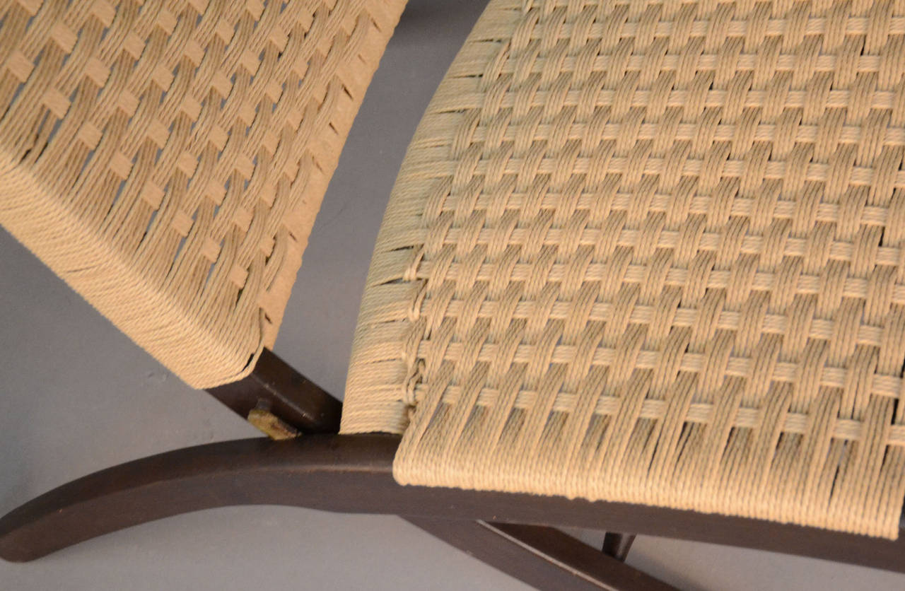 Mid-20th Century Pair of Folding Rope Chairs in Wegner Style