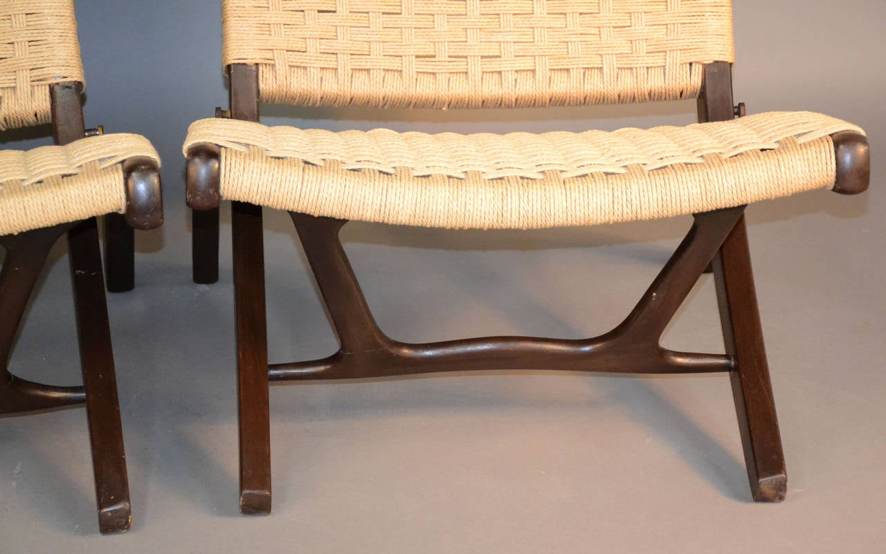 Pair of Folding Rope Chairs in Wegner Style 1