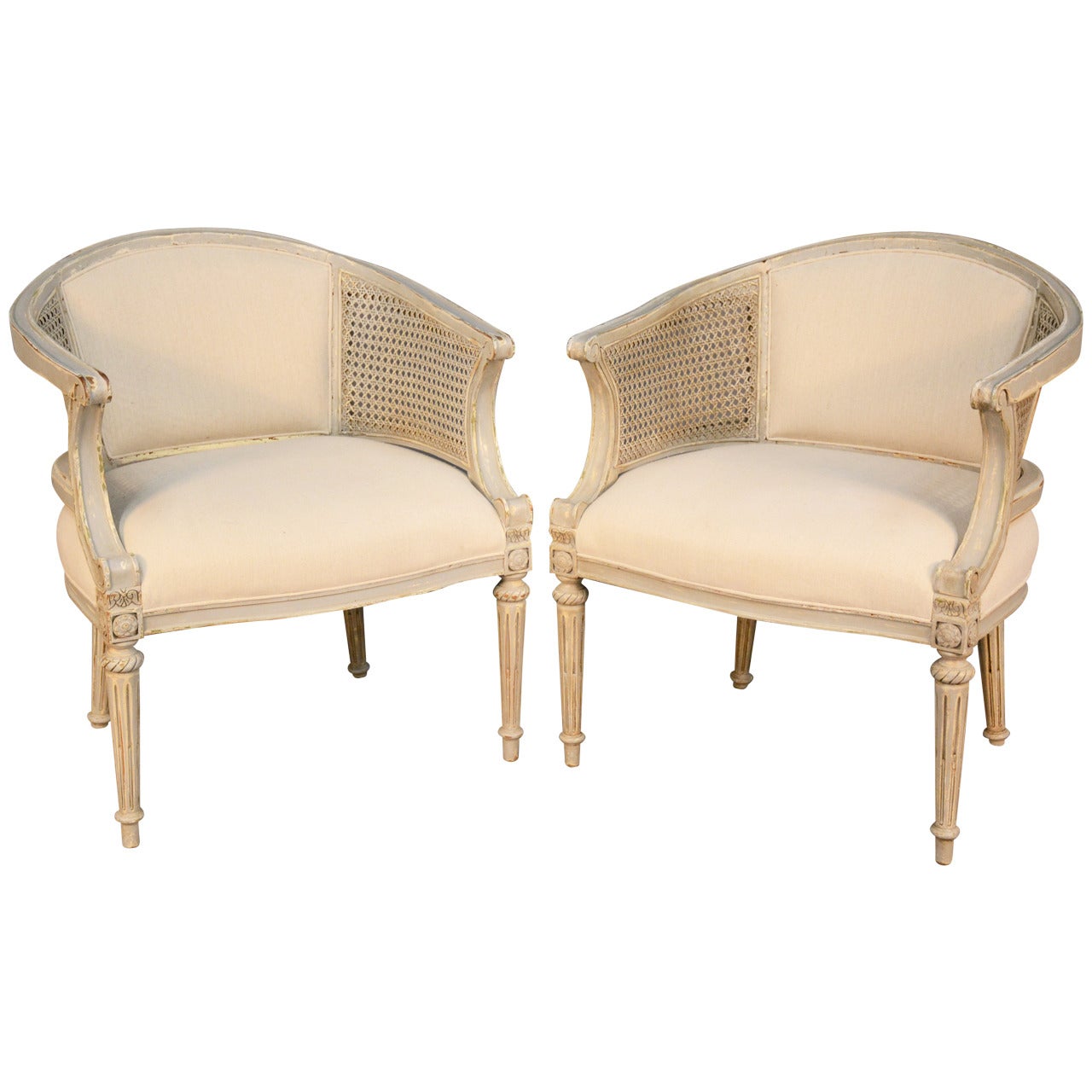 Pair of Louis XVI Style Caned Chairs For Sale