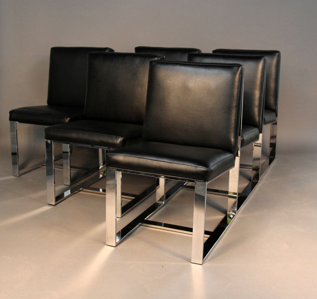 Mid-Century Modern Set of Six Chrome Dining Chairs by Milo Baughman