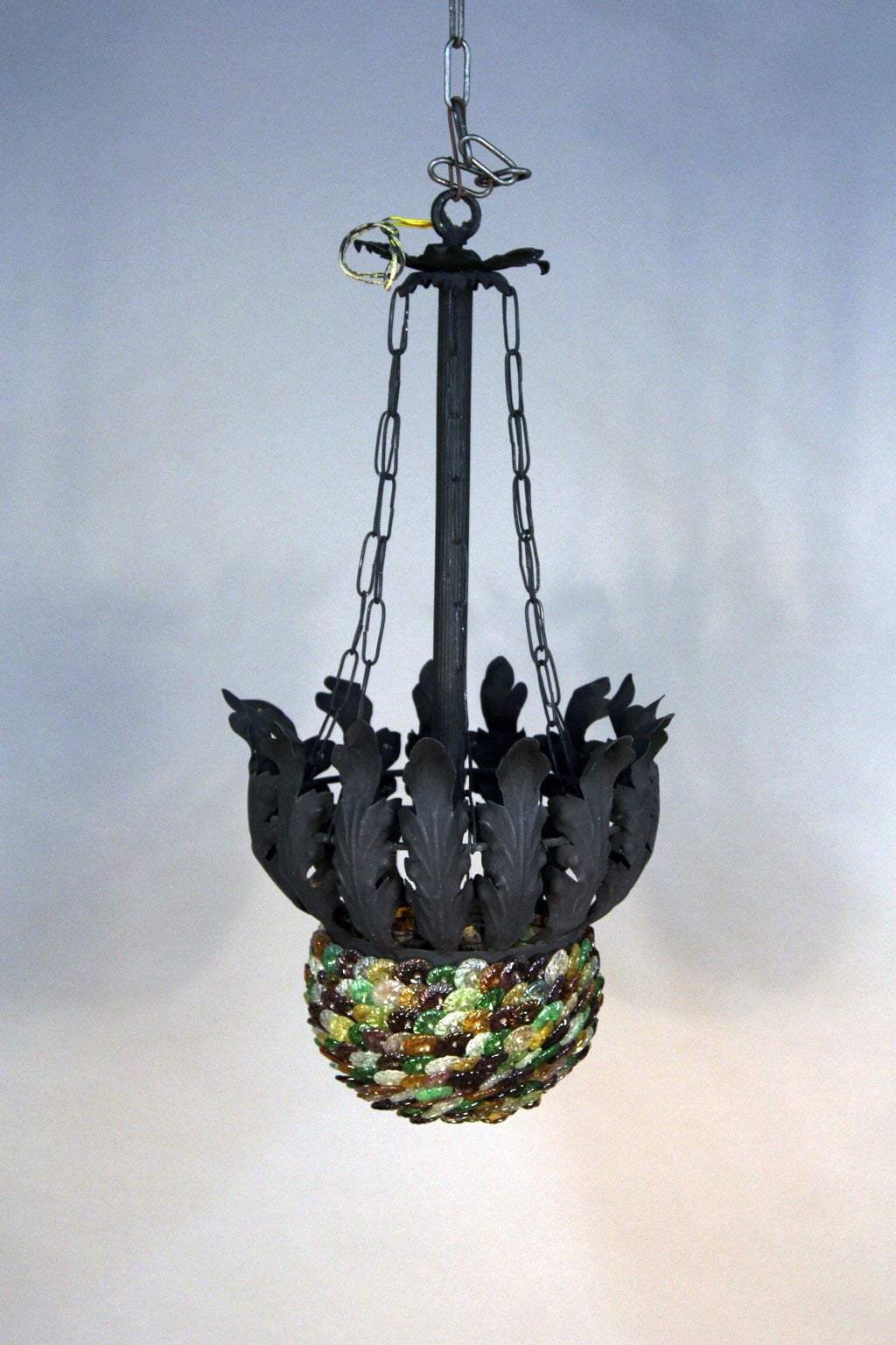 Mid-Century Modern Pair of Archimede Seguso Tole Thistle Chandeliers or Glass Floral Centers