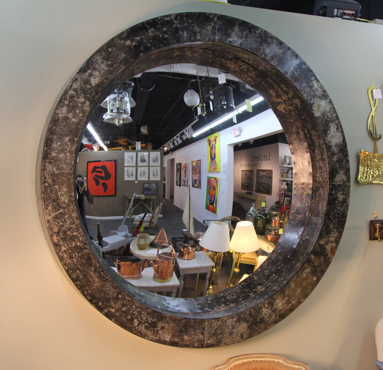 Zinc Convex Mirror by English Artist In Excellent Condition In Bridport, CT