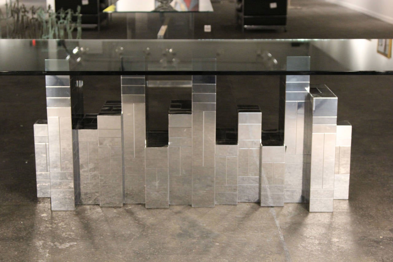Brutalist Paul Evans Cityscape Dining Table, Chrome with Glass