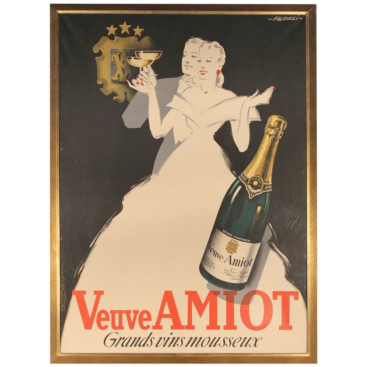 Veuve Amiot Champagne French Poster, Framed For Sale