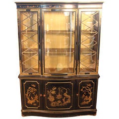 Vintage Chinoiserie Breakfront China Cabinet