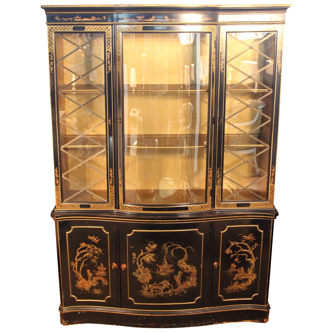 Chinoiserie Breakfront China Cabinet