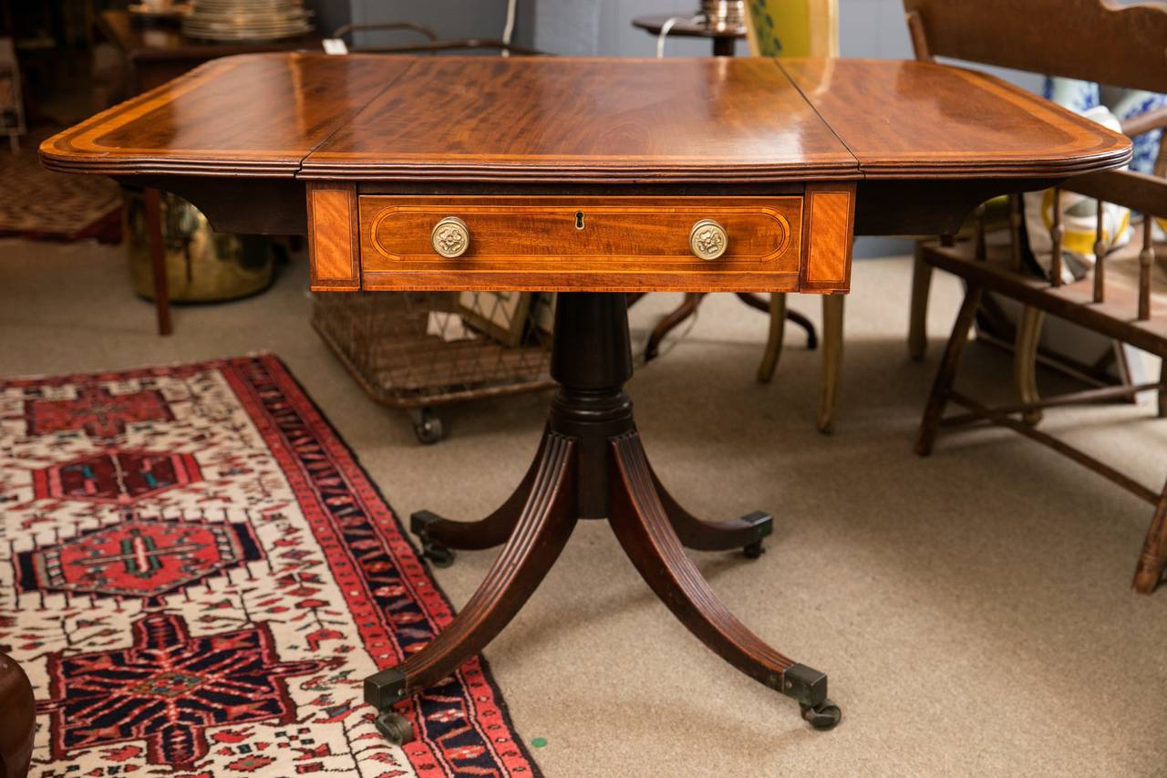 Early 19th Century George III Mahogany and Satinwood Drop-Leaf Pembroke Table