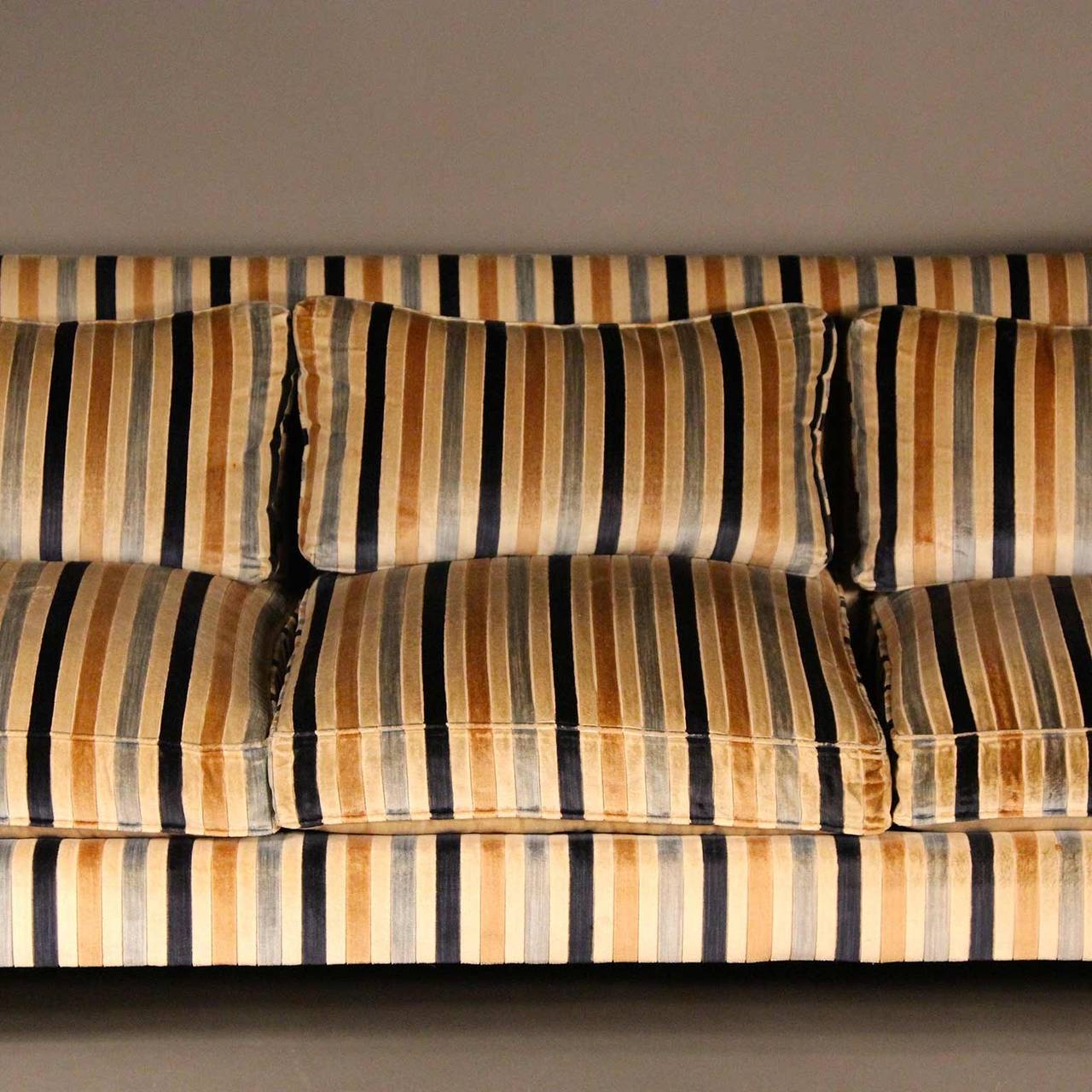 Mid-20th Century Milo Baughman Flat Bar Chrome Barrel Back Velvet Sofa