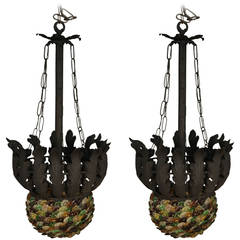 Pair of Archimede Seguso Tole Thistle Chandeliers or Glass Floral Centers