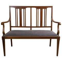 English Mahogany Edwardian Sofa Bench with Satinwood