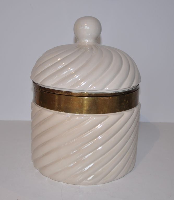 Ice bucket in ceramic and brass by Tommaso Barbi, made in Italy.