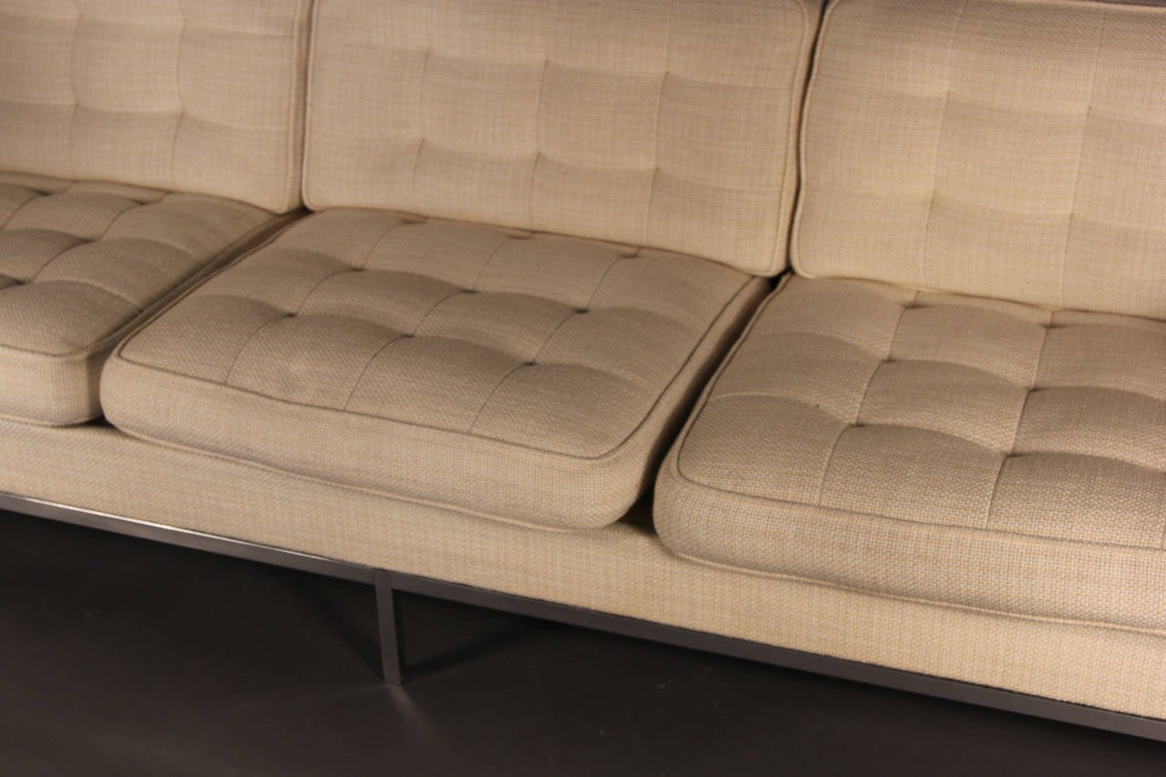 Mid-20th Century Florence Knoll Three-Seat Sofa on Chrome Frame For Sale