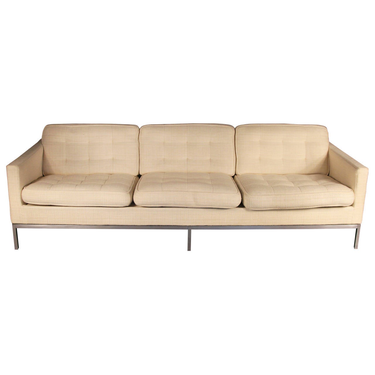 1960s Florence Knoll ThreeSeat Sofa with Chromed Steel Frame For Sale