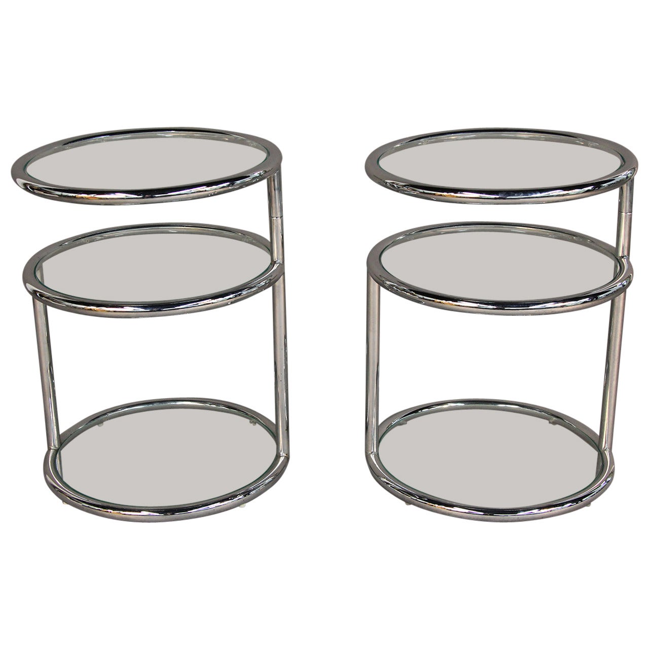 Milo Baughman Style Chrome and Glass Swivel Top Tables