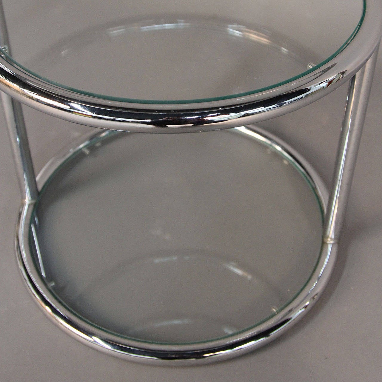 American Milo Baughman Style Chrome and Glass Swivel Top Tables